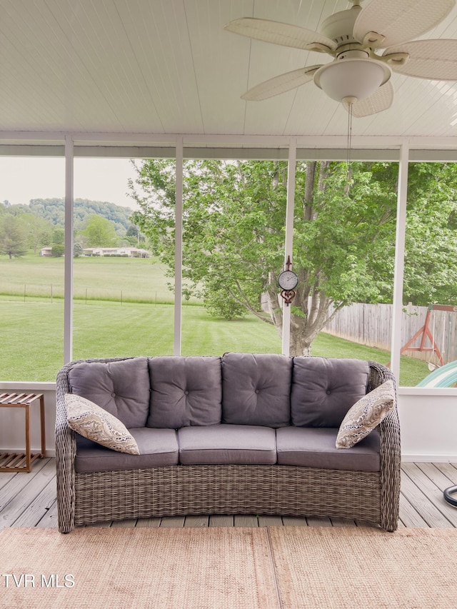 519 Foxgate Dr, Erwin, TN 37650 - sunroom / solarium featuring an outdoor living space and ceiling fan