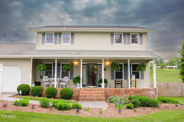 519 Foxgate Dr, Erwin, TN 37650 - view of front of property with a porch, an attached garage, and fence