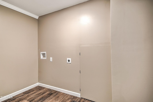 145 Elm Heights St, Johnson City, TN 37615 - clothes washing area with electric dryer hookup, hookup for a washing machine, dark wood finished floors, and baseboards