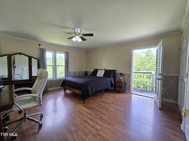 1382 Elijah Martin Rd, Whitesburg, TN 37891 - bedroom featuring access to exterior, a wainscoted wall, wood finished floors, a desk, and baseboards
