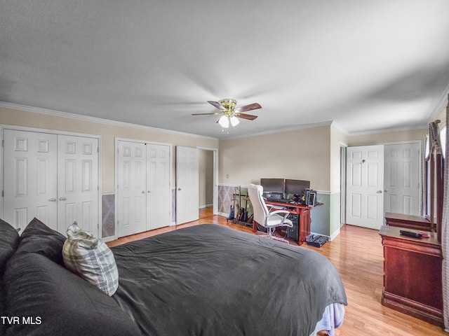 1382 Elijah Martin Rd, Whitesburg, TN 37891 - bedroom with wood finished floors, two closets, ornamental molding, baseboards, and ceiling fan