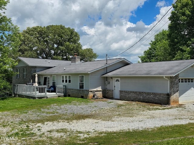 1382 Elijah Martin Rd, Whitesburg, TN 37891 - view of front of property with a chimney, driveway, a deck, and a front yard