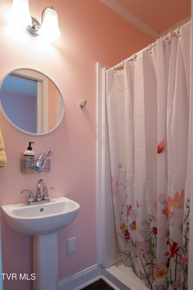 435 Sulpher Spring Rd, Chilhowie, VA 24319 - bathroom with a shower with curtain and ornamental molding