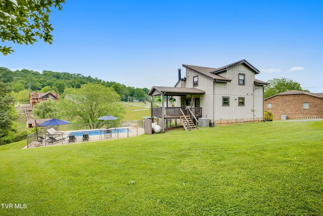 309 Crouch Rd, Gray, TN 37615 - back of house featuring stairs, a deck, central AC unit, roof with shingles, and board and batten siding