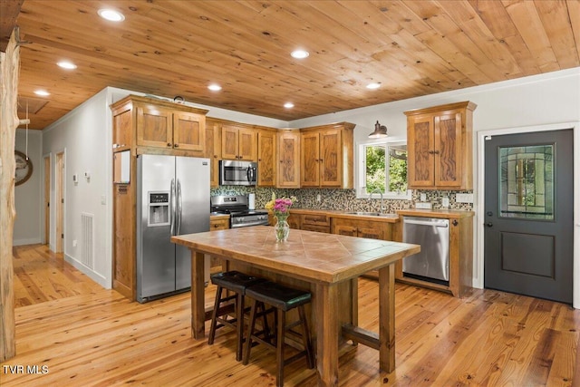 108 Chock Creek Rd, Johnson City, TN 37601 - kitchen featuring stainless steel appliances, tile counters, wood ceiling, a sink, and light wood finished floors