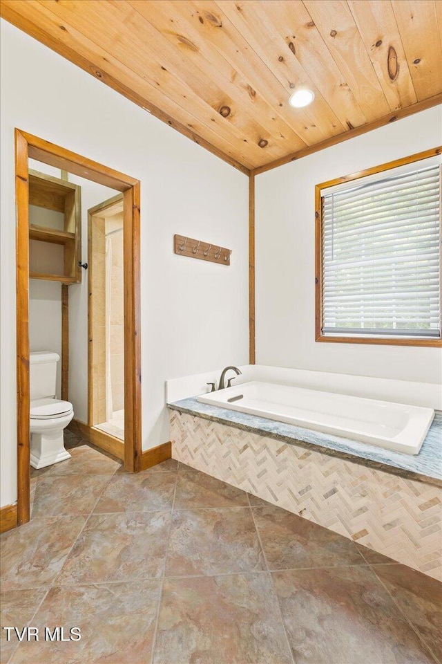 108 Chock Creek Rd, Johnson City, TN 37601 - bathroom featuring toilet, wood ceiling, a garden tub, and baseboards
