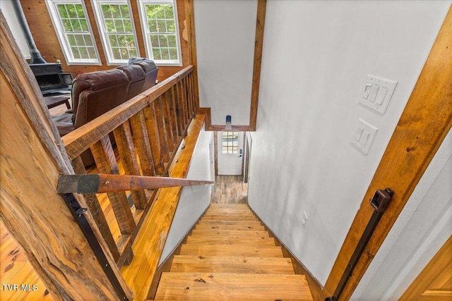 108 Chock Creek Rd, Johnson City, TN 37601 - staircase with healthy amount of natural light, wood finished floors, and a wood stove