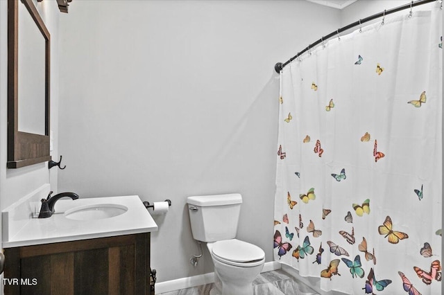108 Chock Creek Rd, Johnson City, TN 37601 - bathroom with baseboards, vanity, toilet, marble finish floors, and curtained shower