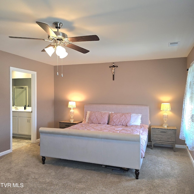 2358 Stream View Ln, Morristown, TN 37814 - carpeted bedroom featuring baseboards, ensuite bathroom, and a ceiling fan