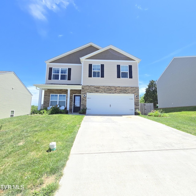 2358 Stream View Ln, Morristown, TN 37814 - craftsman-style house featuring stone siding, driveway, and a garage