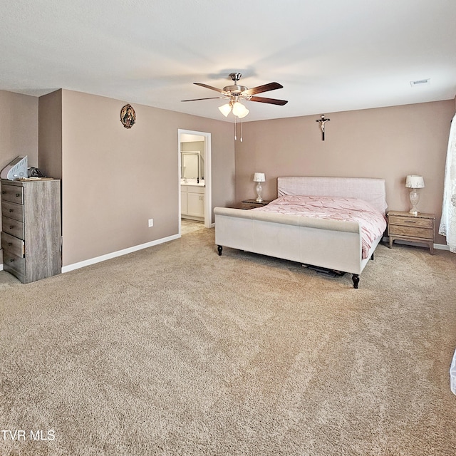 2358 Stream View Ln, Morristown, TN 37814 - carpeted bedroom featuring baseboards, a ceiling fan, and connected bathroom