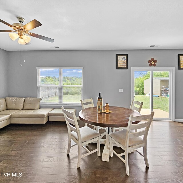 2358 Stream View Ln, Morristown, TN 37814 - dining area featuring dark wood-style flooring and ceiling fan