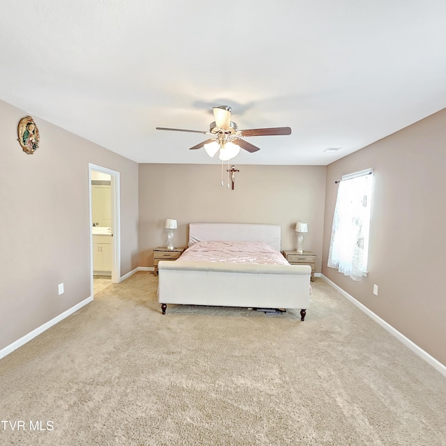 2358 Stream View Ln, Morristown, TN 37814 - carpeted bedroom featuring baseboards, connected bathroom, and ceiling fan
