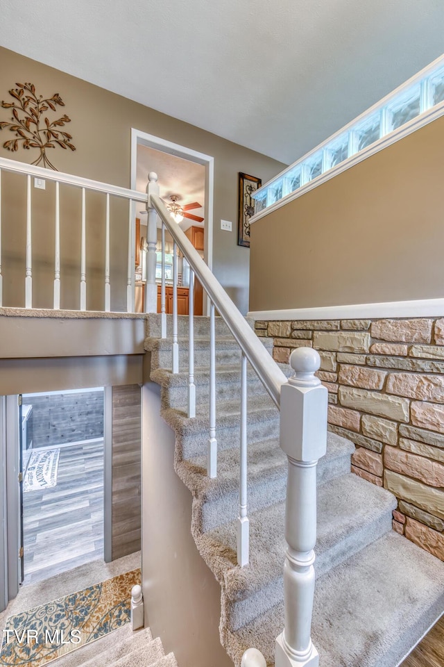 115 Dover Ln, Bristol, TN 37620 - stairway featuring ceiling fan and wood finished floors