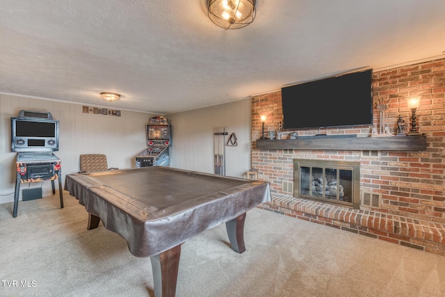 115 Dover Ln, Bristol, TN 37620 - playroom with a textured ceiling, carpet floors, a fireplace, and billiards