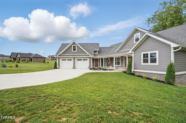 5541 Hester Ct, Piney Flats, TN 37686 - craftsman house with board and batten siding, driveway, a front yard, covered porch, and an attached garage