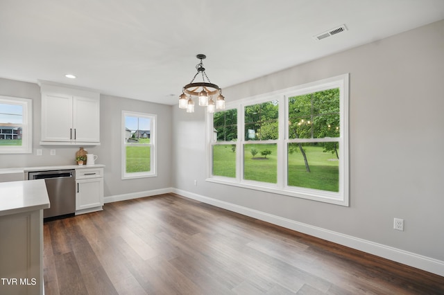 5541 Hester Ct, Piney Flats, TN 37686 - kitchen featuring dishwasher, light countertops, a chandelier, baseboards, and recessed lighting