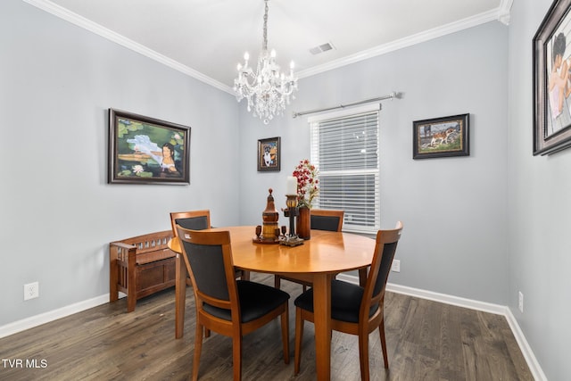 478 Brinkleys Way, Johnson City, TN 37615 - dining area with a chandelier, dark wood-type flooring, ornamental molding, and baseboards