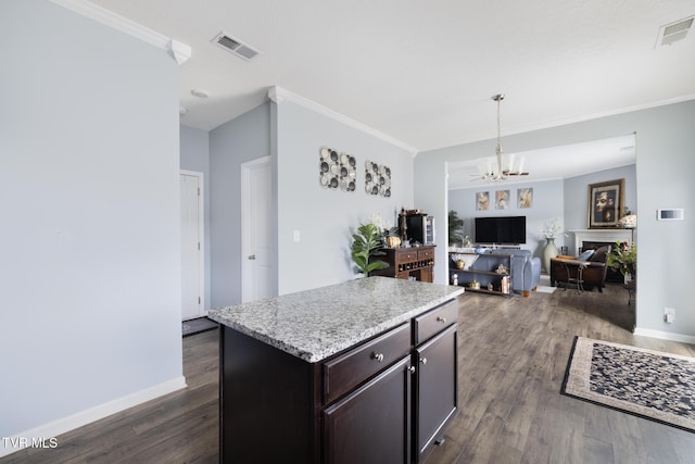 478 Brinkleys Way, Johnson City, TN 37615 - kitchen featuring a chandelier, ornamental molding, dark wood-type flooring, baseboards, and hanging light fixtures