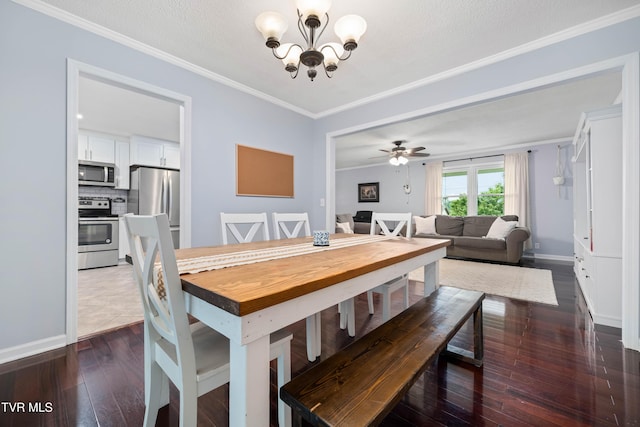 137 Highland Rd, Jonesborough, TN 37659 - dining area with a chandelier, crown molding, dark wood-type flooring, and baseboards