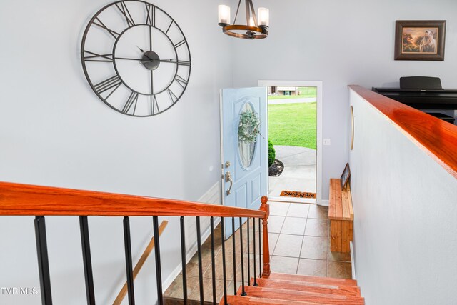137 Highland Rd, Jonesborough, TN 37659 - foyer featuring a chandelier, light tile patterned floors, and stairway