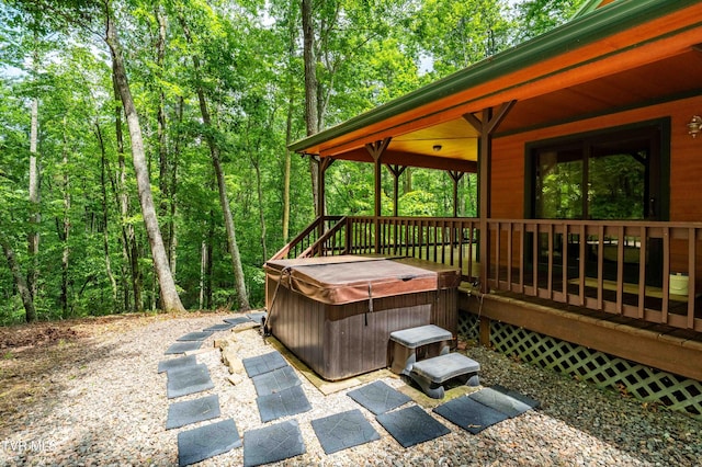198 Gunbarrel Ln, Butler, TN 37640 - wooden deck with a hot tub