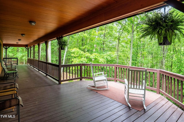 198 Gunbarrel Ln, Butler, TN 37640 - wooden terrace featuring a wooded view