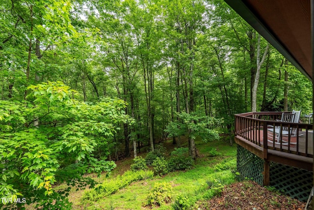 198 Gunbarrel Ln, Butler, TN 37640 - view of yard featuring a wooden deck and a view of trees