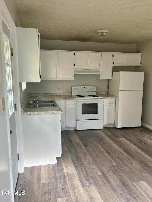 161 Jack Rival Way, Dungannon, VA 24245 - kitchen featuring white appliances, under cabinet range hood, a sink, and white cabinetry