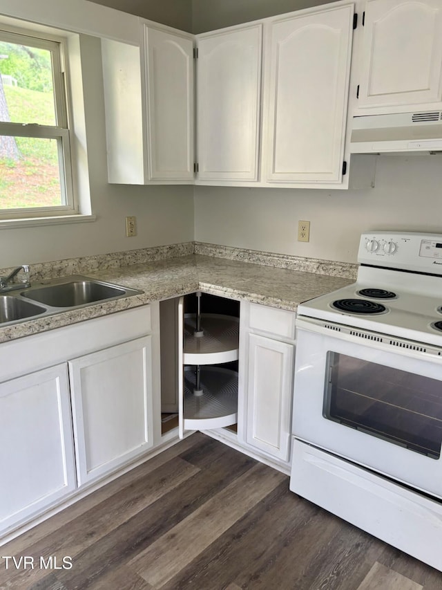 161 Jack Rival Way, Dungannon, VA 24245 - kitchen with electric range, under cabinet range hood, white cabinets, a sink, and light countertops