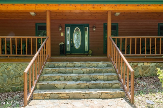 203 Bear Ridge Dr, Butler, TN 37640 - view of exterior entry with a porch and faux log siding