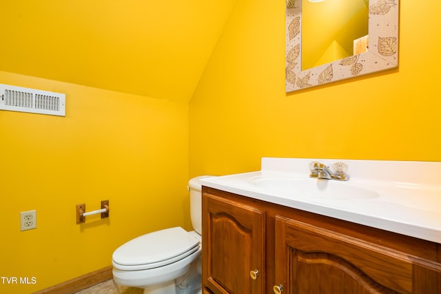 203 Bear Ridge Dr, Butler, TN 37640 - half bath with vanity, toilet, vaulted ceiling, and tile patterned floors