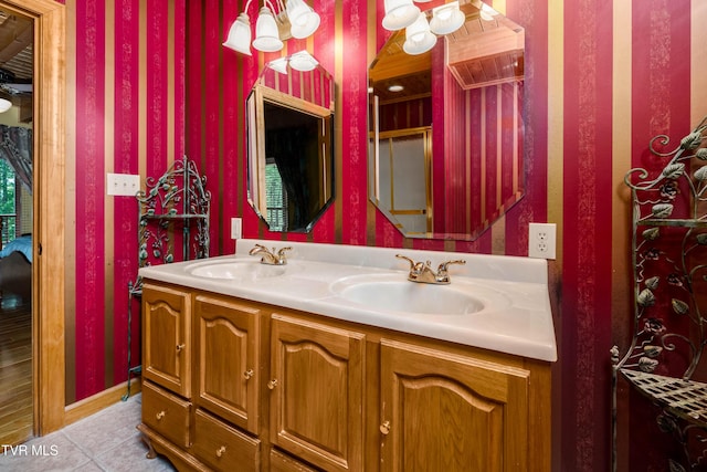 203 Bear Ridge Dr, Butler, TN 37640 - bathroom with double vanity and tile patterned floors