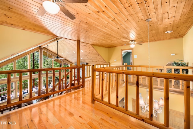 203 Bear Ridge Dr, Butler, TN 37640 - hall with wood ceiling, wood finished floors, and an upstairs landing