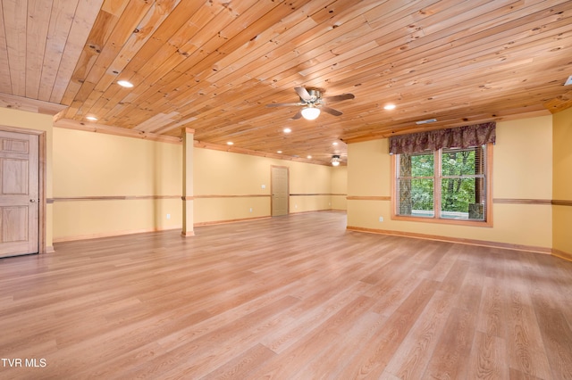 203 Bear Ridge Dr, Butler, TN 37640 - unfurnished room featuring wood ceiling, recessed lighting, light wood finished floors, ceiling fan, and baseboards