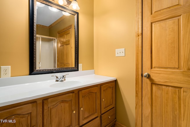 203 Bear Ridge Dr, Butler, TN 37640 - full bath featuring vanity, a stall shower, and crown molding