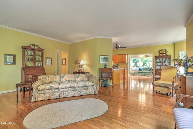 4619 Merrywood Ave, Kingsport, TN 37664 - living area with crown molding, light wood-style floors, and a ceiling fan