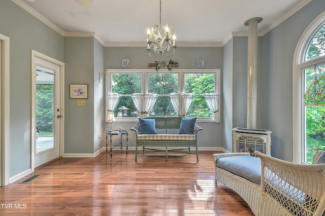 4619 Merrywood Ave, Kingsport, TN 37664 - living area featuring hardwood / wood-style floors, a chandelier, and crown molding
