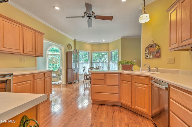 4619 Merrywood Ave, Kingsport, TN 37664 - kitchen featuring dishwasher, recessed lighting, light countertops, ceiling fan, and light wood-style flooring