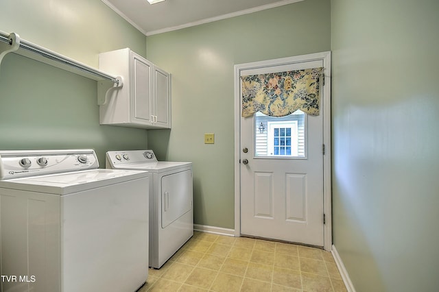 4619 Merrywood Ave, Kingsport, TN 37664 - laundry area featuring cabinet space, washing machine and clothes dryer, and crown molding