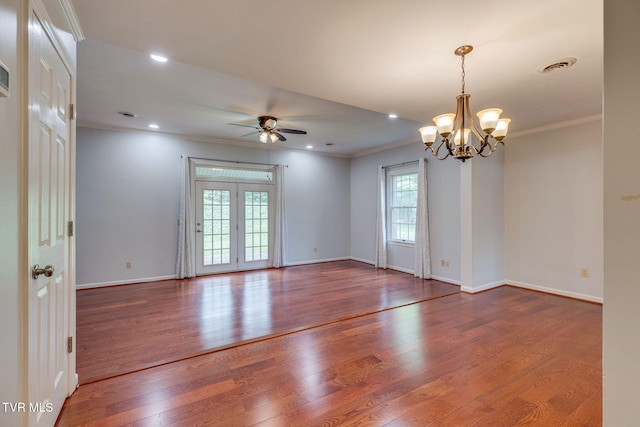 1101 E 8th Ave Unit 5, Johnson City, TN 37601 - spare room featuring ornamental molding, a ceiling fan, baseboards, wood finished floors, and a chandelier