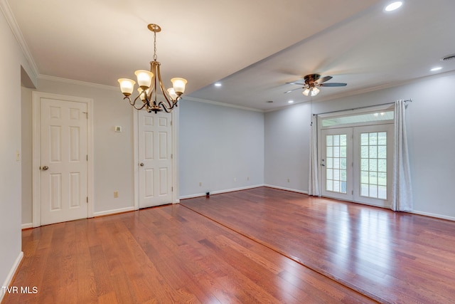 1101 E 8th Ave Unit 5, Johnson City, TN 37601 - empty room with crown molding, wood finished floors, ceiling fan, a chandelier, and baseboards