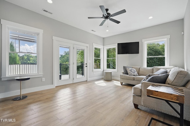 273 Campbell Rd, Butler, TN 37640 - living area featuring healthy amount of natural light, light wood-style floors, baseboards, a ceiling fan, and recessed lighting