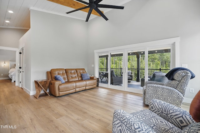 273 Campbell Rd, Butler, TN 37640 - living area featuring ceiling fan, recessed lighting, light wood-type flooring, healthy amount of natural light, and a high ceiling