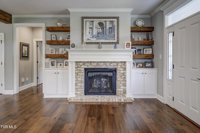 1 Celebration Ct, Johnson City, TN 37601 - living room with dark wood finished floors, crown molding, a fireplace, and baseboards