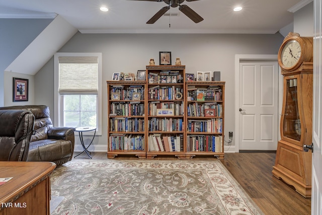 1 Celebration Ct, Johnson City, TN 37601 - sitting room featuring recessed lighting, crown molding, wood finished floors, ceiling fan, and baseboards