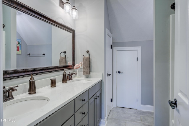 1 Celebration Ct, Johnson City, TN 37601 - full bathroom featuring vaulted ceiling, double vanity, and baseboards