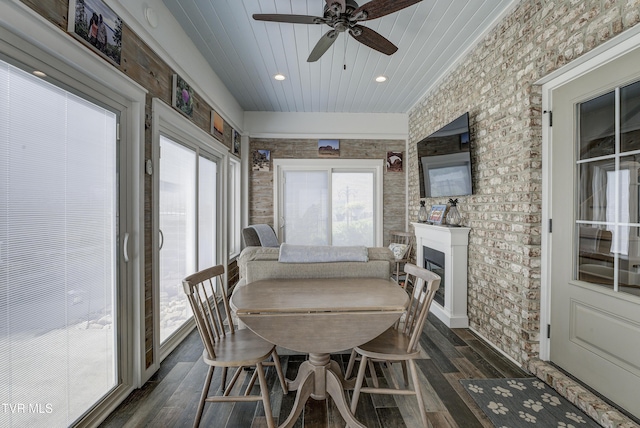 1 Celebration Ct, Johnson City, TN 37601 - sunroom featuring wood ceiling, wood finished floors, brick wall, and recessed lighting