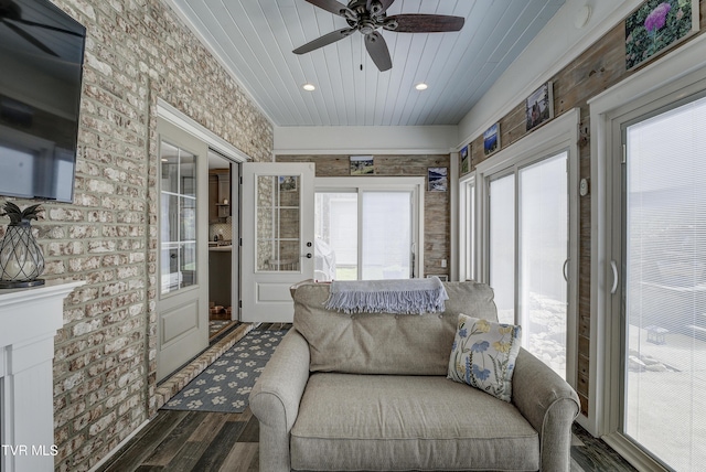 1 Celebration Ct, Johnson City, TN 37601 - sunroom featuring wood finished floors, ceiling fan, wooden ceiling, and recessed lighting