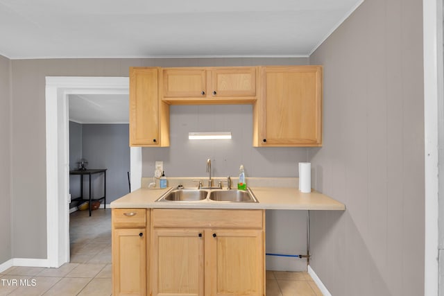 382 Texas Ave, Bristol, VA 24201 - kitchen with a sink, light brown cabinets, light tile patterned flooring, and ornamental molding